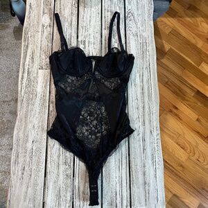 Victoria's Secret Black Lace & Satin Body Suit (34B)